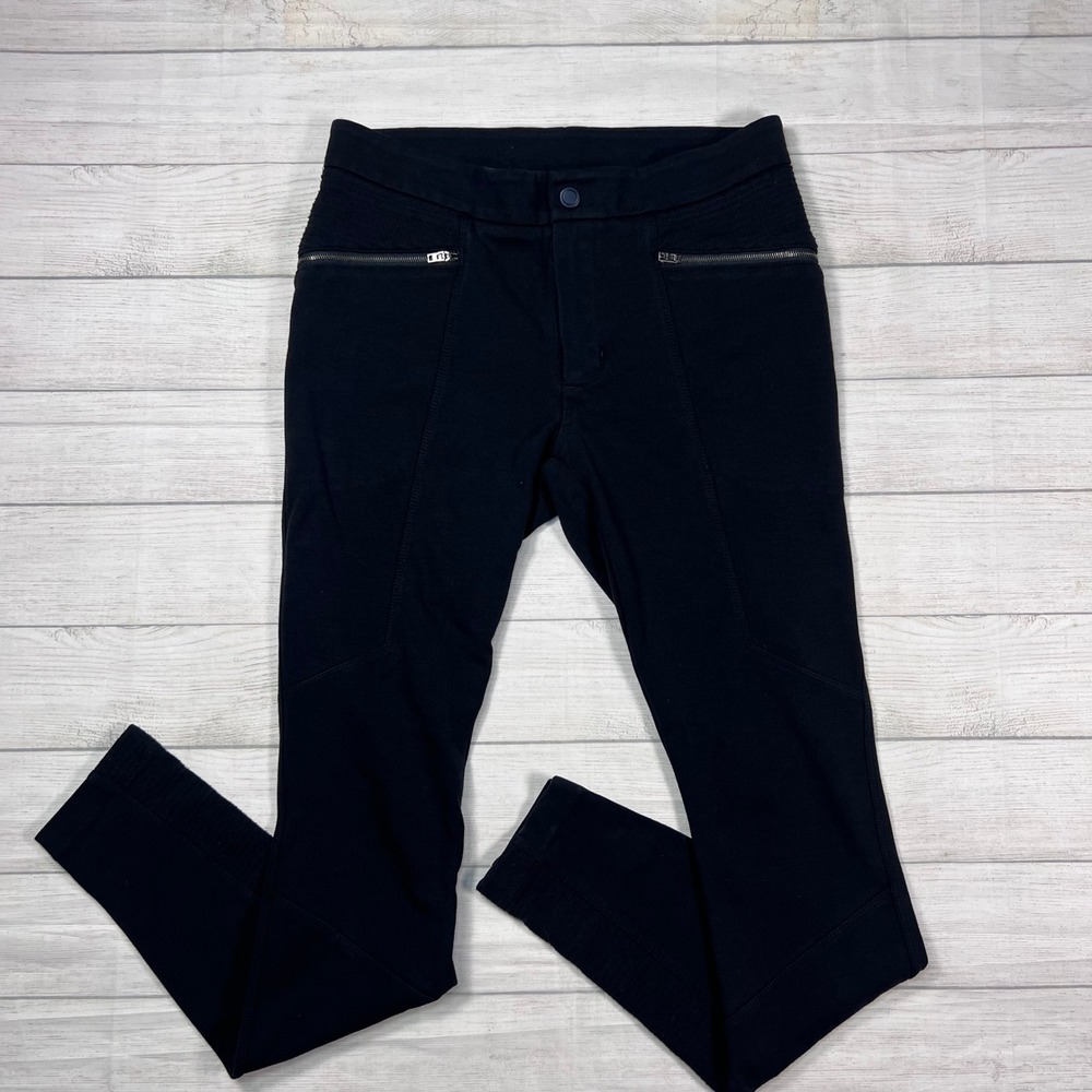 Athleta Ponte Moto 2.0 pants Women Size 4 Black Ribbed Zipper Pants